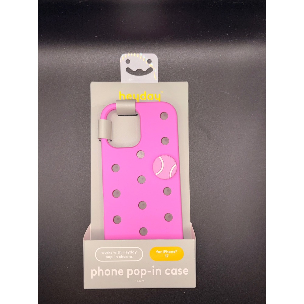 Heyday‎ iPhone 17 Phone Pop-In Case Pink Silicone with Tennis Ball Charm New